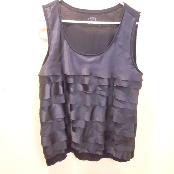 Loft Women's black Ruffled tank top size XL - Picture 1 of 8
